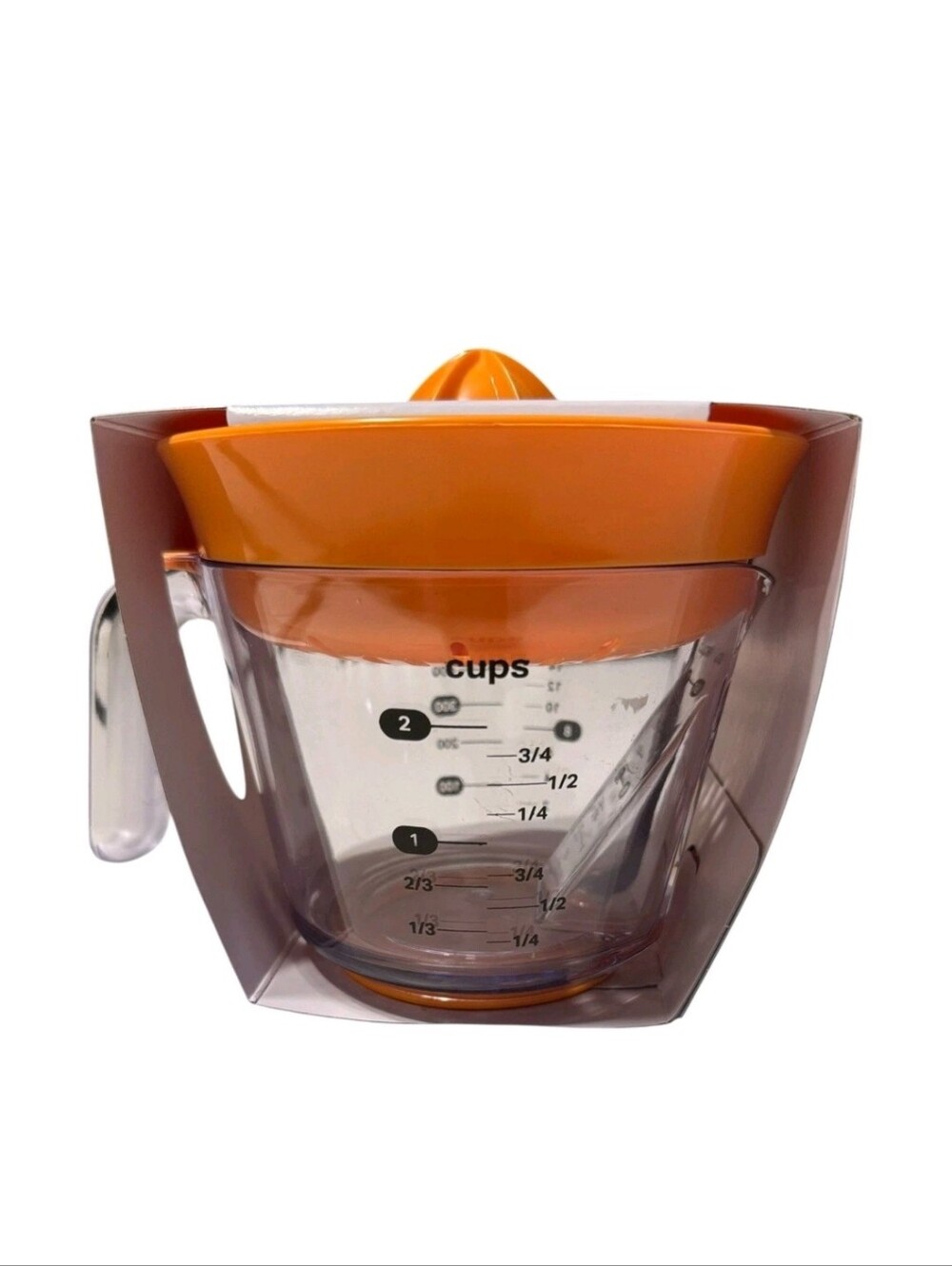 Farberware Orange and Clear Manual Citrus Juicer with Measuring Cup